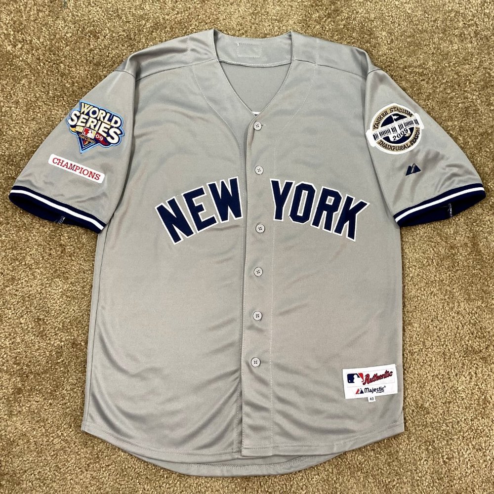 New York YANKEES #20 Jorge Posada Grey Jersey 2009 World Series Patch